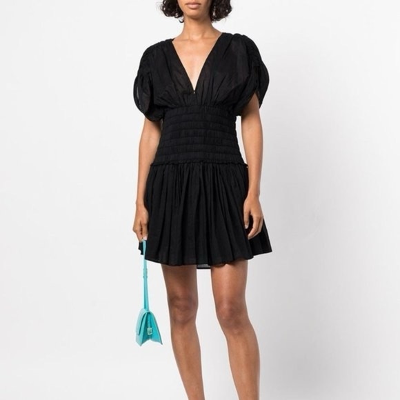A.L.C. Luna Dress in Black Ruched Pleated Crepe Mini Size Small - Picture 1 of 13